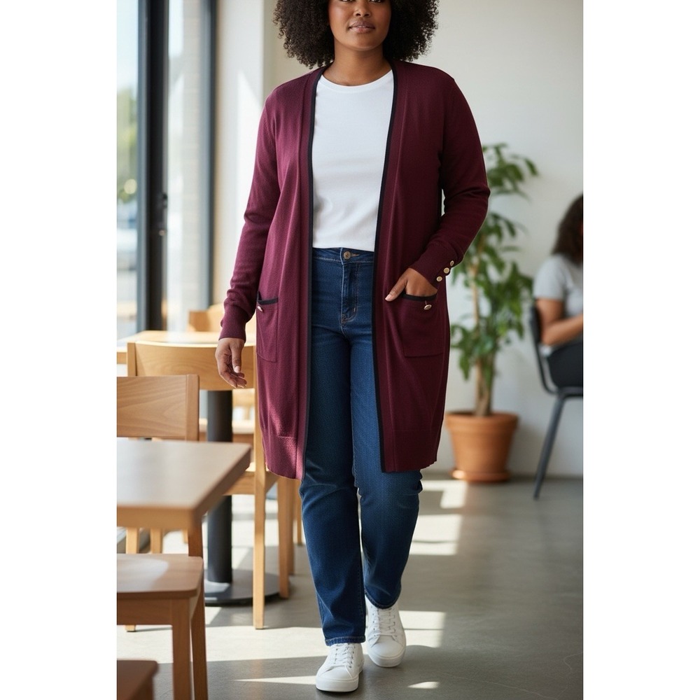Retrology Grannycore Open Cardigan Sweater Stretch Casual Women Plus Sz 3X New